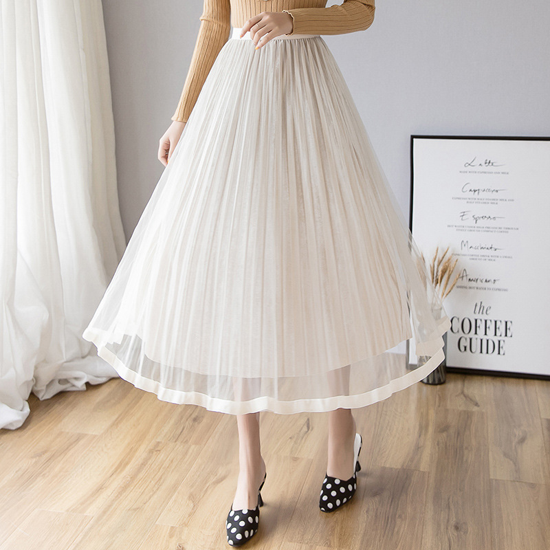 In the Spring of 2020, the new Korean version of the net Yarn pressed skirts Velvet MIDI skirts Big skirts