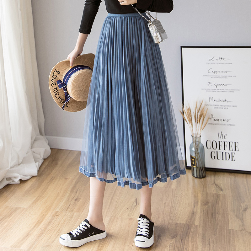 In the Spring of 2020, the new Korean version of the net Yarn pressed skirts Velvet MIDI skirts Big skirts