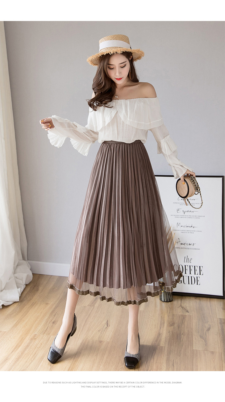 In the Spring of 2020, the new Korean version of the net Yarn pressed skirts Velvet MIDI skirts Big skirts In the Spring of 2020, the new Korean version of the net Yarn pressed skirts Velvet MIDI skirts Big skirts