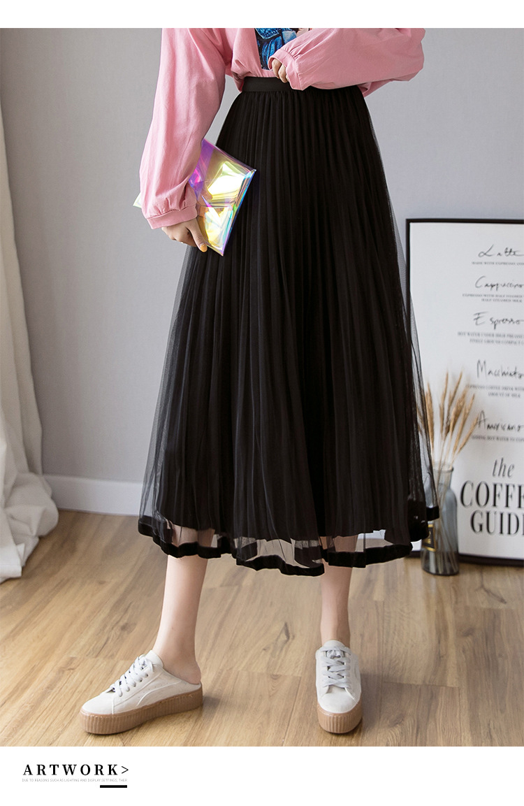 In the Spring of 2020, the new Korean version of the net Yarn pressed skirts Velvet MIDI skirts Big skirts In the Spring of 2020, the new Korean version of the net Yarn pressed skirts Velvet MIDI skirts Big skirts