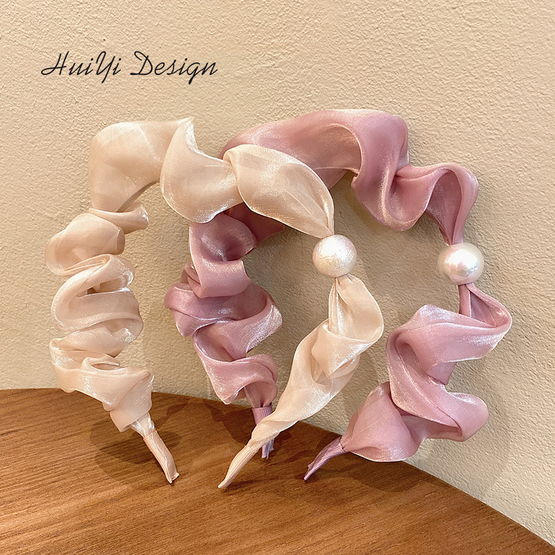 Korean Style Minimalist Solid Color Fine Hair Tie Hair Accessories Whole Fairy Net Red Pressed Hair Pleated Headband Korean Style Minimalist Solid Color Fine Hair Tie Hair Accessories Whole Fairy Net Red Pressed Hair Pleated Headband