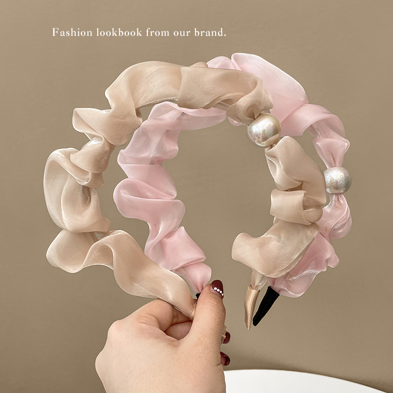 Korean Style Minimalist Solid Color Fine Hair Tie Hair Accessories Whole Fairy Net Red Pressed Hair Pleated Headband Korean Style Minimalist Solid Color Fine Hair Tie Hair Accessories Whole Fairy Net Red Pressed Hair Pleated Headband