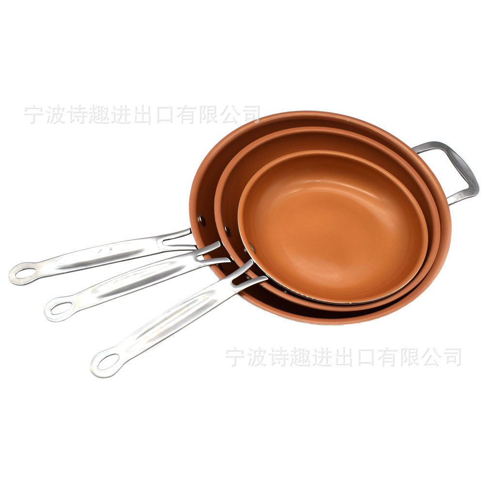 Copper Pan Copper Non-Stick Pan More Sizes round Pan Aluminum Alloy Pressed L Pan Double Bottom