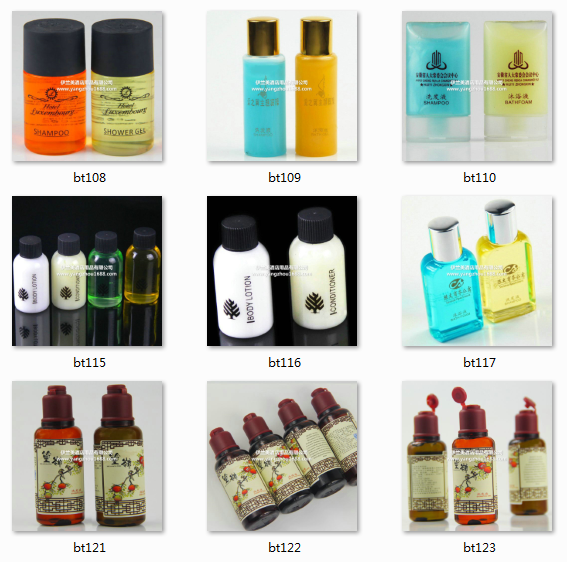 The hotel guest room disposable liquid soap shampoo
