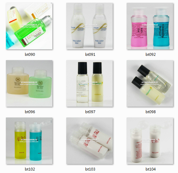 The hotel guest room disposable liquid soap shampoo