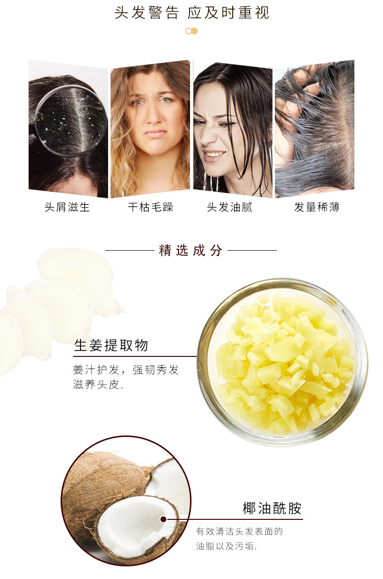 New Ginger Juice Essence Shampoo Ginger Black Bright Repair Anti-Dandruff Shampoo Plant Hair Care Hairdressing