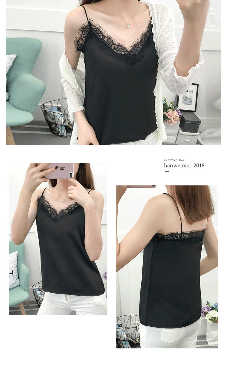 2020 Hong Kong Style Outerwear Camisole Women's Summer Sexy Slim-Fit Eyelashes Lace V-neck Chiffon Loose Base Shirt 2020 Hong Kong Style Outerwear Camisole Women's Summer Sexy Slim-Fit Eyelashes Lace V-neck Chiffon Loose Base Shirt