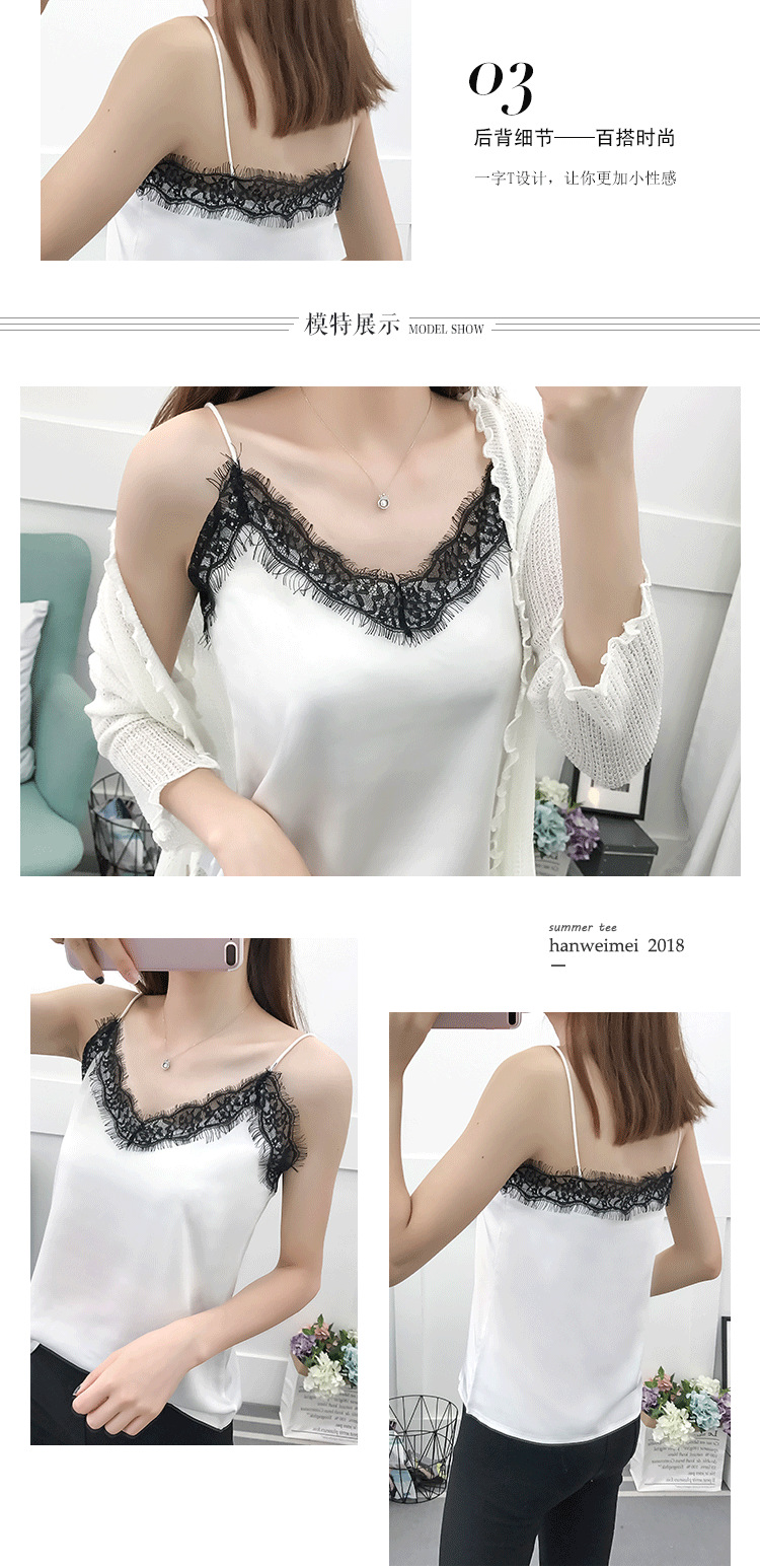 2020 Hong Kong Style Outerwear Camisole Women's Summer Sexy Slim-Fit Eyelashes Lace V-neck Chiffon Loose Base Shirt 2020 Hong Kong Style Outerwear Camisole Women's Summer Sexy Slim-Fit Eyelashes Lace V-neck Chiffon Loose Base Shirt