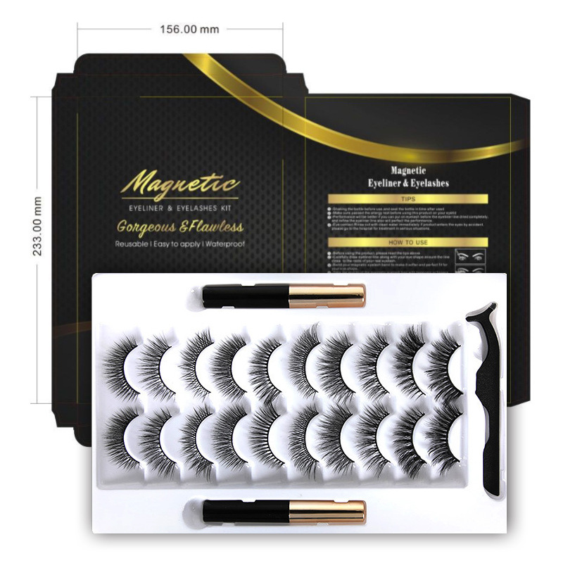 Cross-Border Magnetic Eyelashes 10 Pairs Magnetic Liquid Eyeliner Eyelashes Magnetic Eyelashes Magnet Eyelashes
