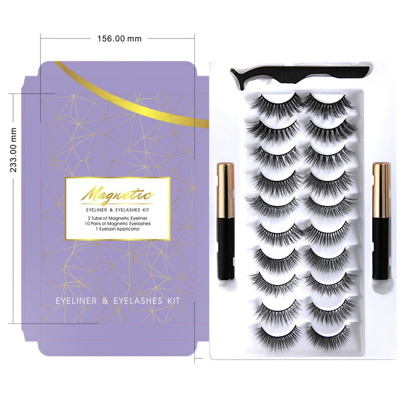 Cross-Border Magnetic Eyelashes 10 Pairs Magnetic Liquid Eyeliner Eyelashes Magnetic Eyelashes Magnet Eyelashes