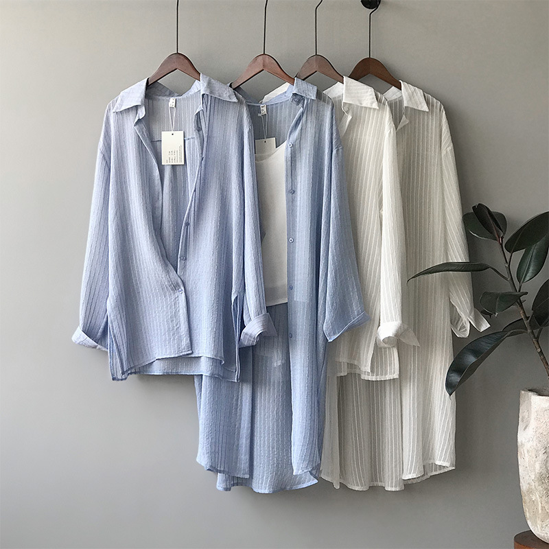 summer 2020 sunscreen shirt for women long sleeve thin shirt for women over the knee relaxed long shirt for women 30367