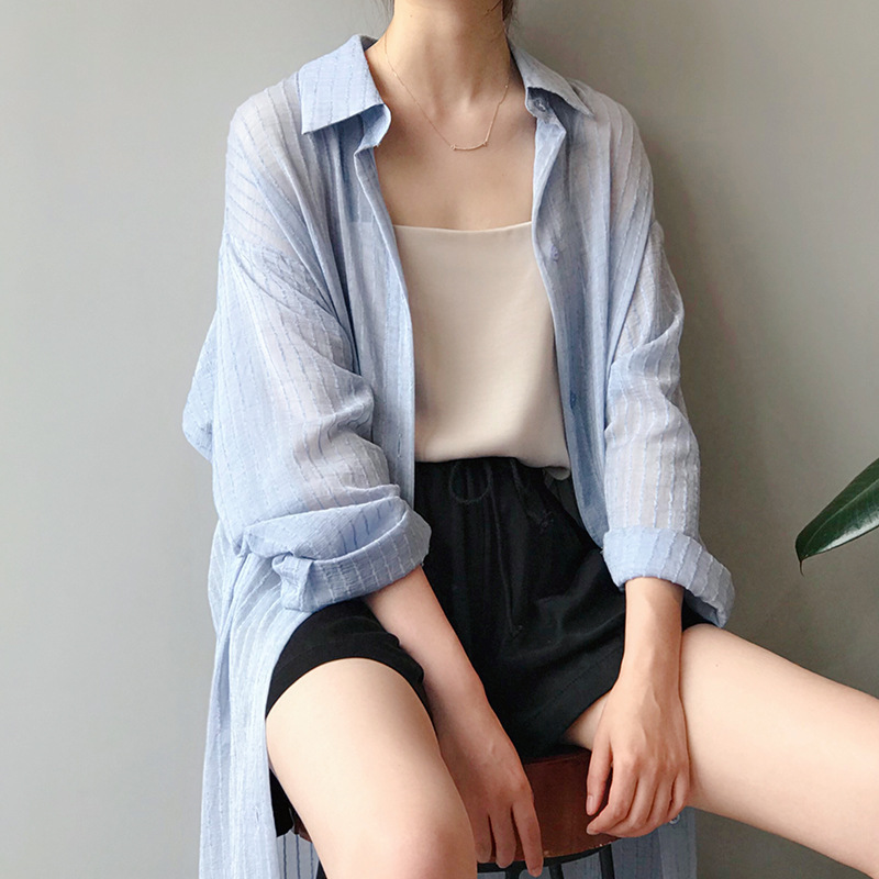 summer 2020 sunscreen shirt for women long sleeve thin shirt for women over the knee relaxed long shirt for women 30367