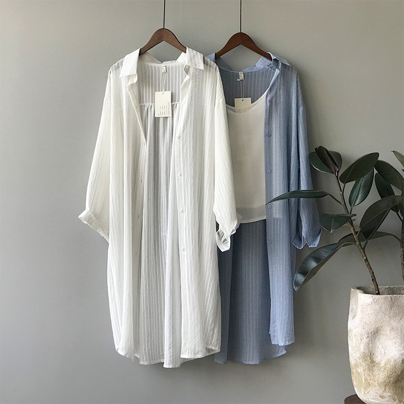 summer 2020 sunscreen shirt for women long sleeve thin shirt for women over the knee relaxed long shirt for women 30367