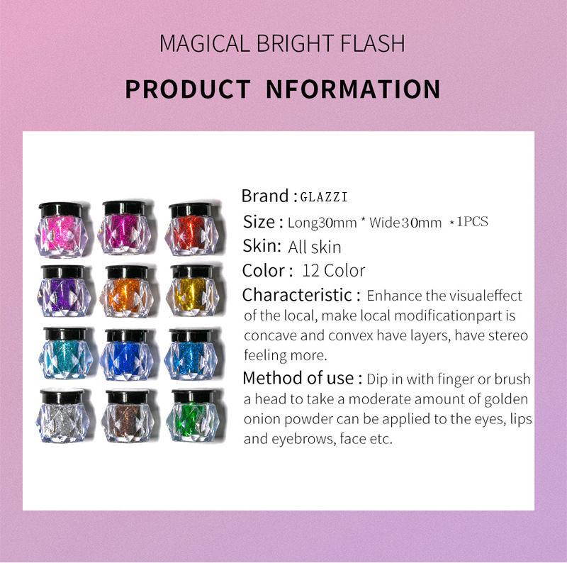 GLAZZI 12 color highlighter bright powder flashing powder stage makeup pearl eye shadow dazzle color gold powder GLAZZI 12 color highlighter bright powder flashing powder stage makeup pearl eye shadow dazzle color gold powder