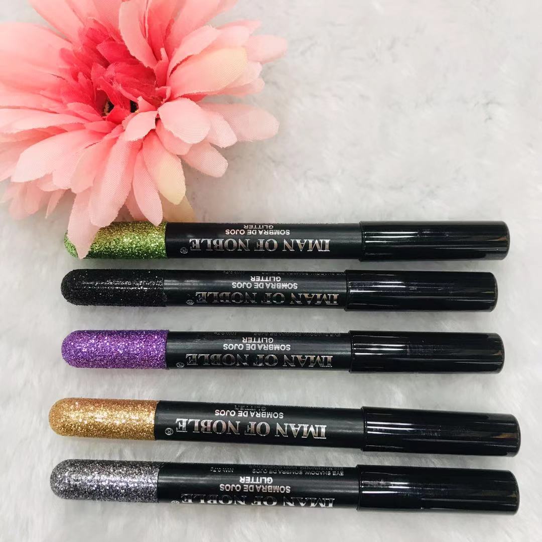 IMAN OF NOBLE&#039;s 18-color sequined eye shadow pencil shows the box lasts long without removing makeup