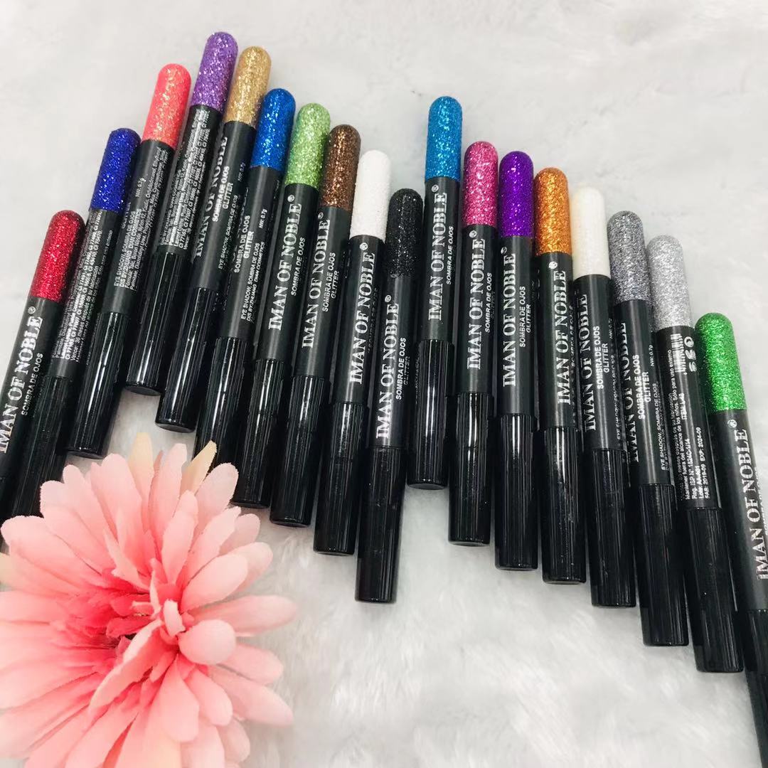 IMAN OF NOBLE's 18-color sequined eye shadow pencil shows the box lasts long without removing makeup