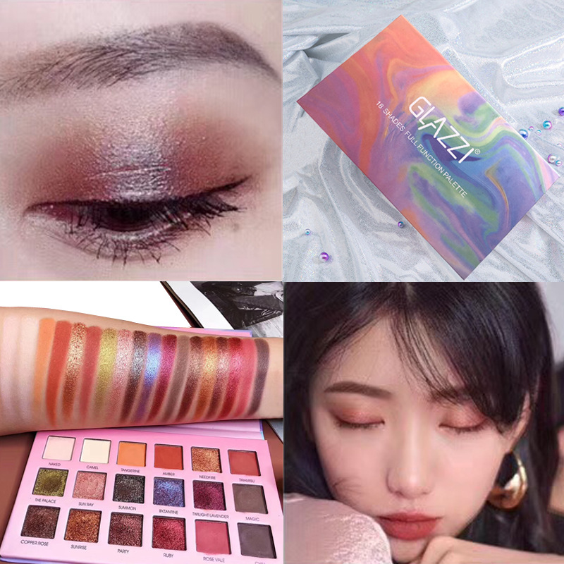 hot style INS GLAZZI rainbow 18 color eye shadow pearlite bright color makeup wholesale