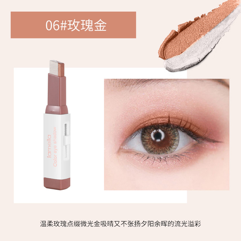 Factory Direct Supply Wholesale LaMeiLa Two-Color Lazy Eye Shadow Stick Pen Pearlescent Glitter Earth Color Series
