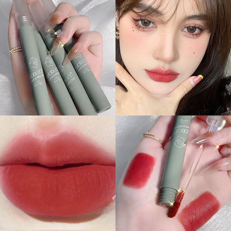 WODWOD Lips Gloss Silk Mist Soft Lip Mud Glass Lip Lacquer Chestnut Orange Brown Female Student Cheap Matte Lipstick