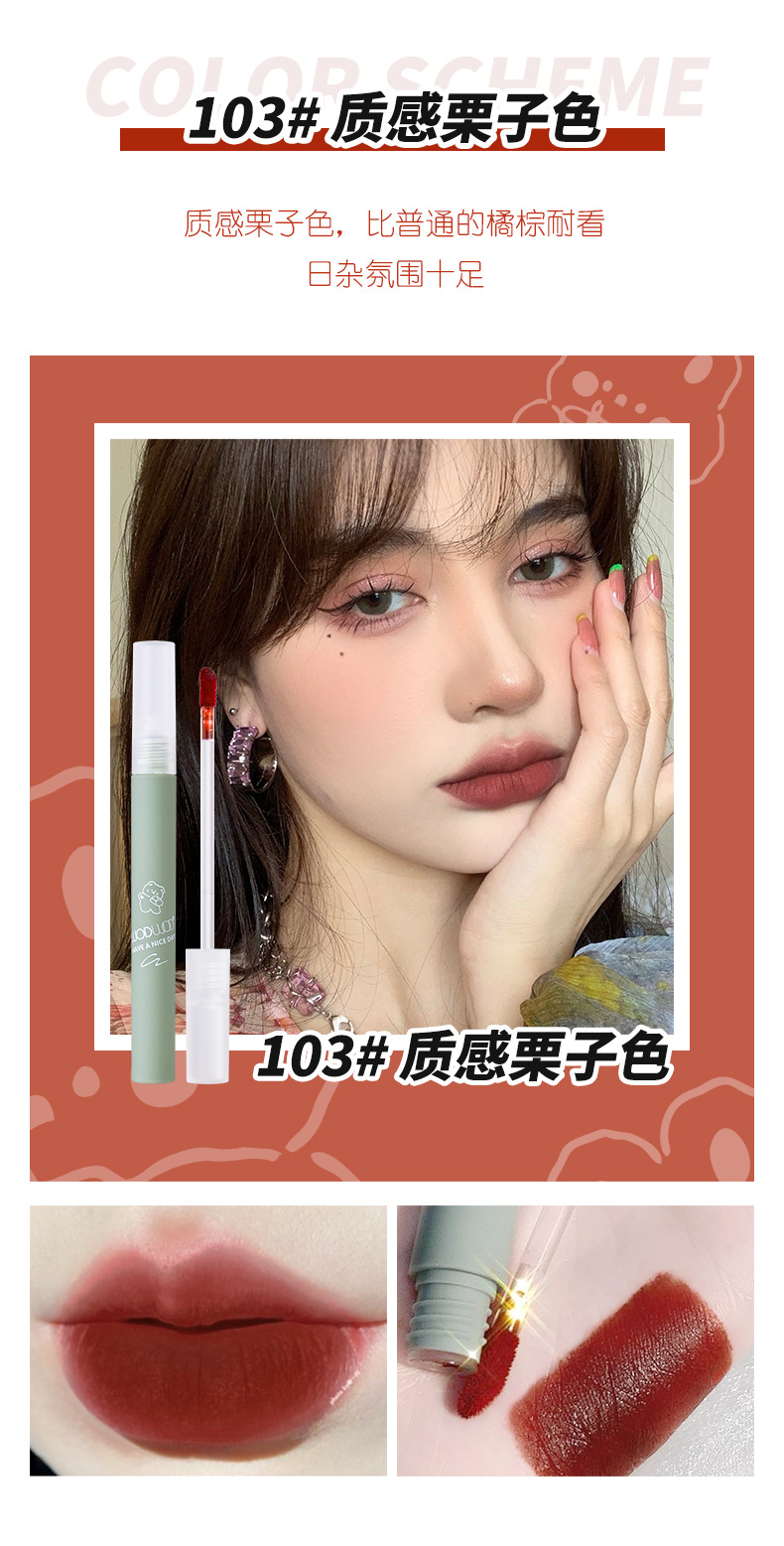 WODWOD Lips Gloss Silk Mist Soft Lip Mud Glass Lip Lacquer Chestnut Orange Brown Female Student Cheap Matte Lipstick