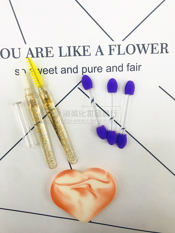 New 3 color mix 4 hairdressing tools facial makeup tool lip brush + eye shadow stick + eyelash comb + powder puff