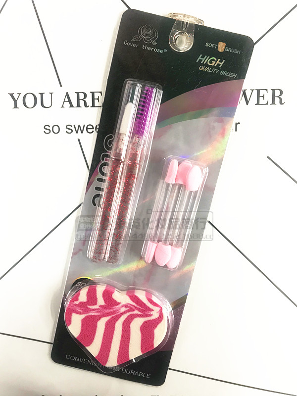 New 3 color mix 4 hairdressing tools facial makeup tool lip brush + eye shadow stick + eyelash comb + powder puff