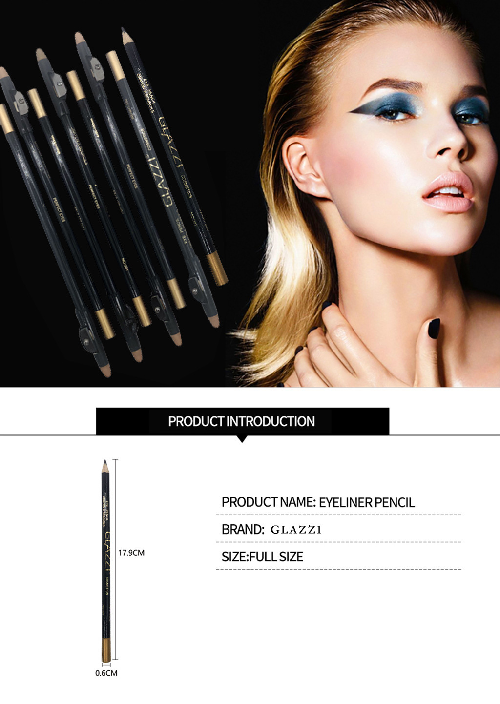 GLAZZI black eyeliner eyebrow pencil waterproof, sweat-proof, non-distracting, non-decolorizing