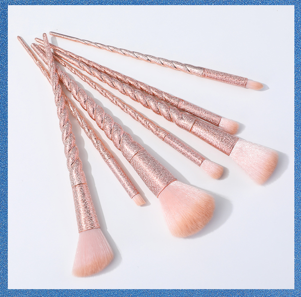 7 Frosted Screw Rod Makeup Brush Set Plastic Handle Fiber Wool Full Set of Beauty Tools Cross-Border