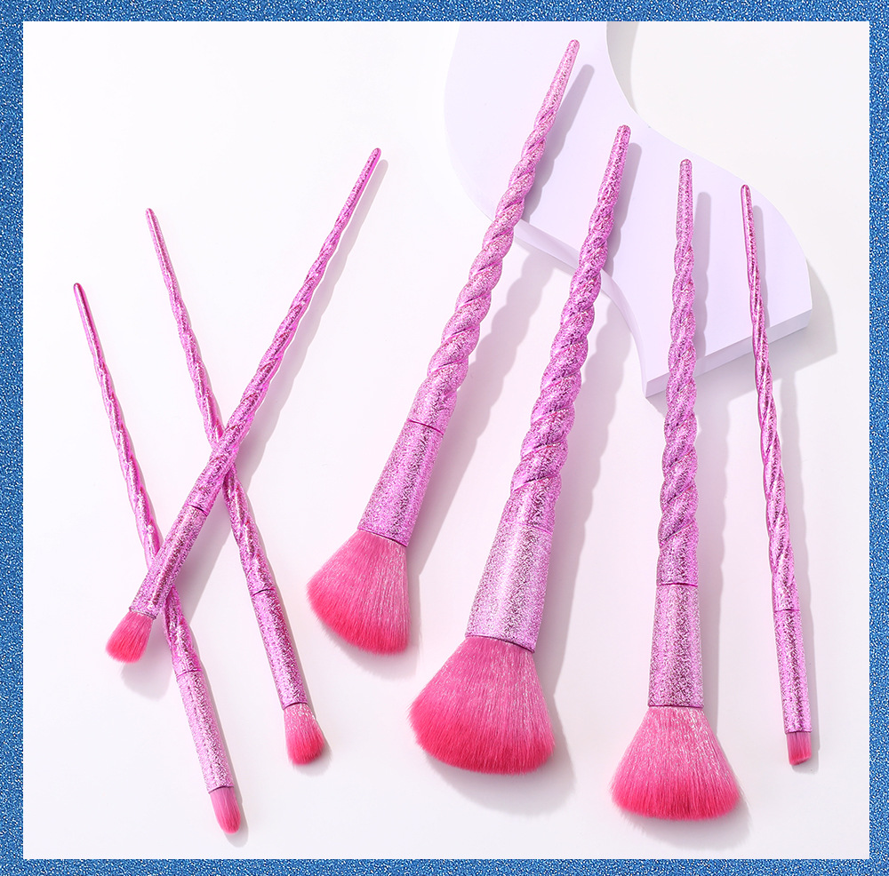 7 Frosted Screw Rod Makeup Brush Set Plastic Handle Fiber Wool Full Set of Beauty Tools Cross-Border