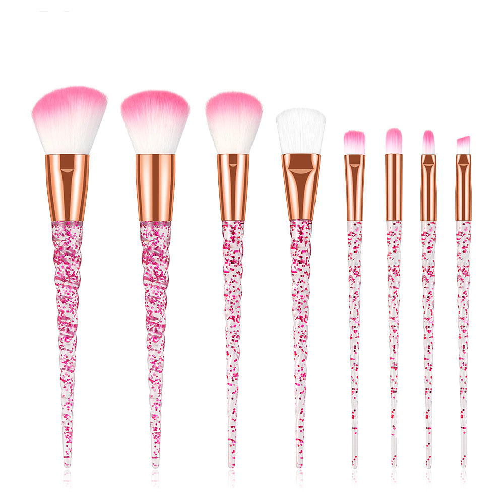 8 PCs Transparent Quicksand Spiral Handle Makeup Brush Set Beauty Tools Powder Foundation Brush Eye Shadow Brush Makeup