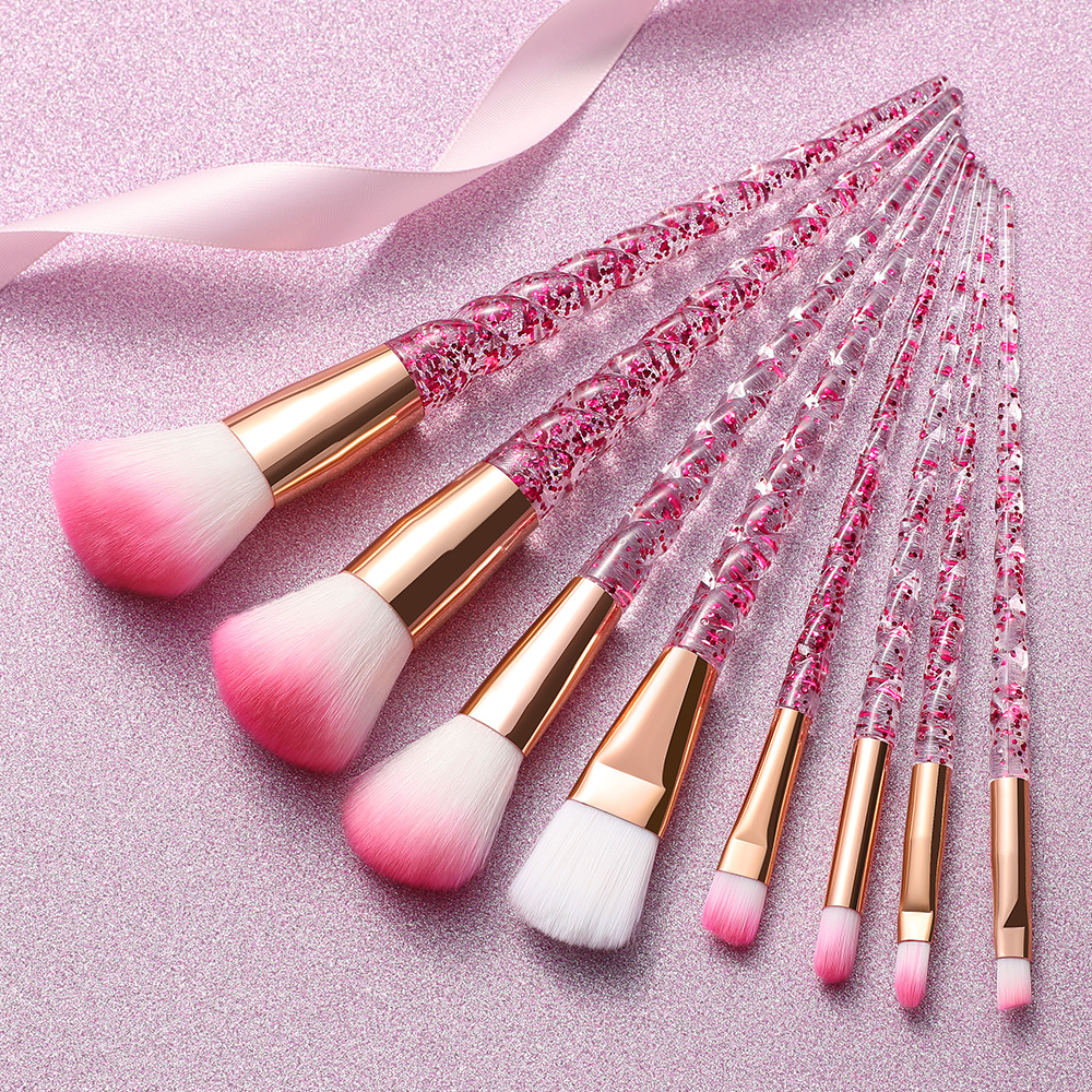 8 PCs Transparent Quicksand Spiral Handle Makeup Brush Set Beauty Tools Powder Foundation Brush Eye Shadow Brush Makeup