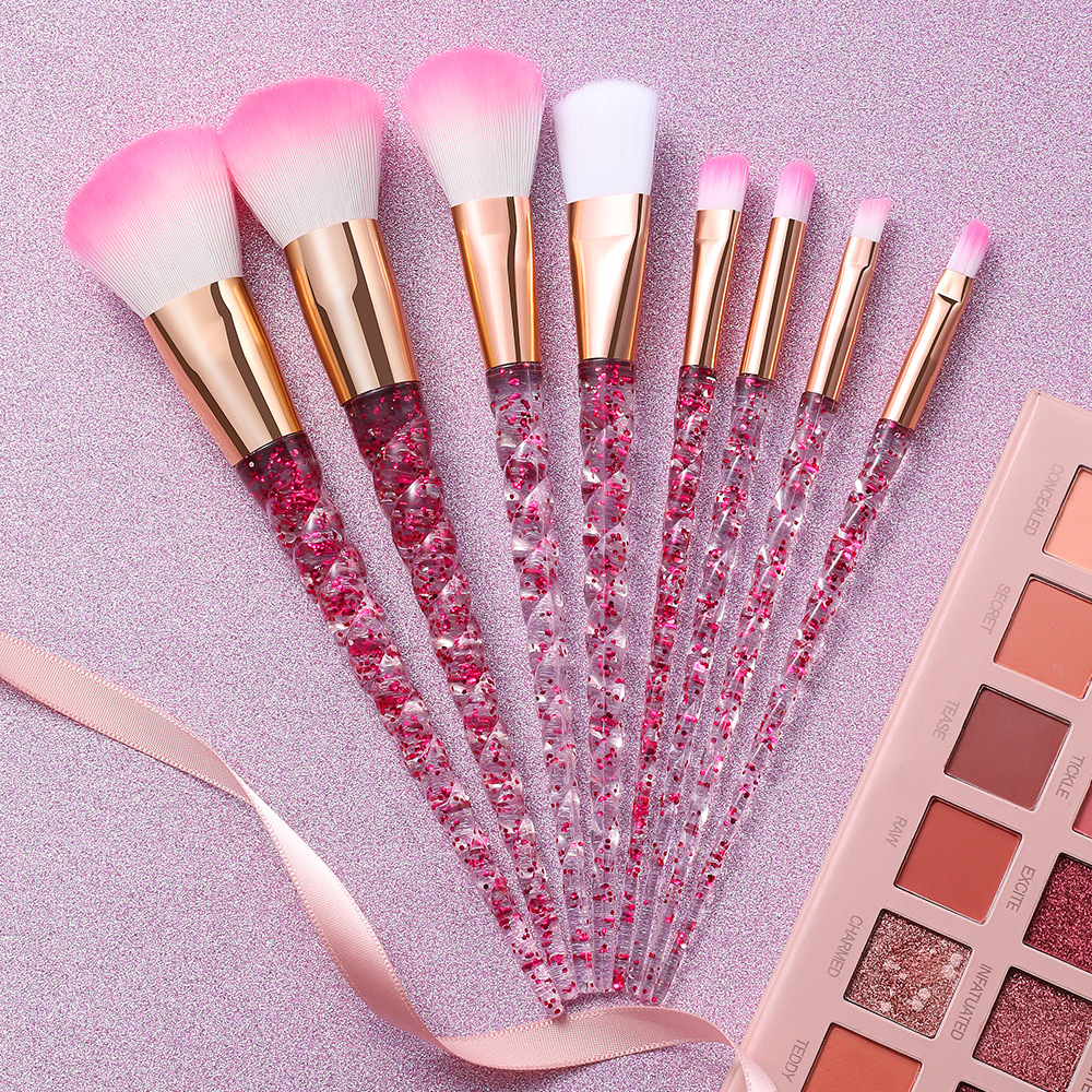 8 PCs Transparent Quicksand Spiral Handle Makeup Brush Set Beauty Tools Powder Foundation Brush Eye Shadow Brush Makeup