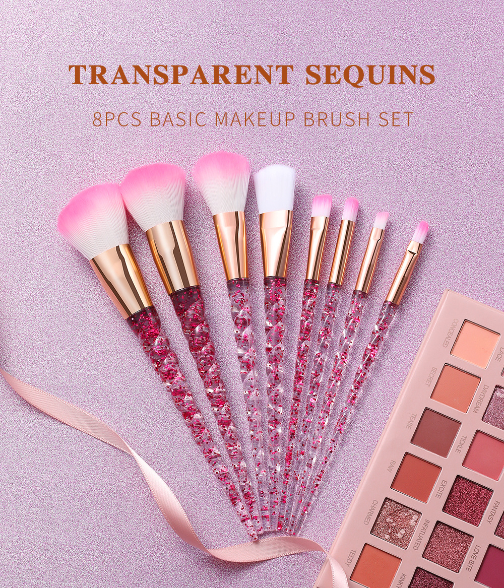8 PCs Transparent Quicksand Spiral Handle Makeup Brush Set Beauty Tools Powder Foundation Brush Eye Shadow Brush Makeup