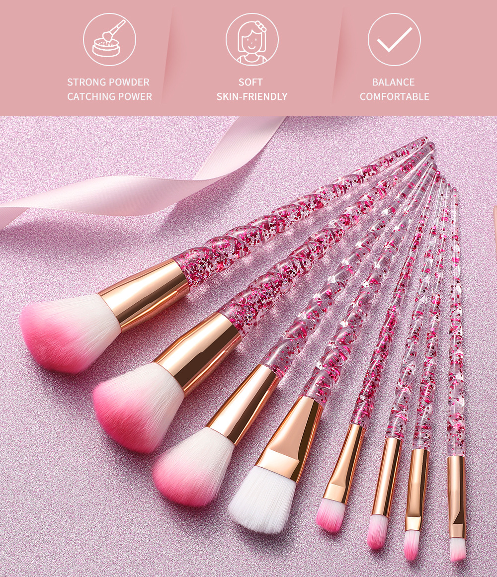 8 PCs Transparent Quicksand Spiral Handle Makeup Brush Set Beauty Tools Powder Foundation Brush Eye Shadow Brush Makeup