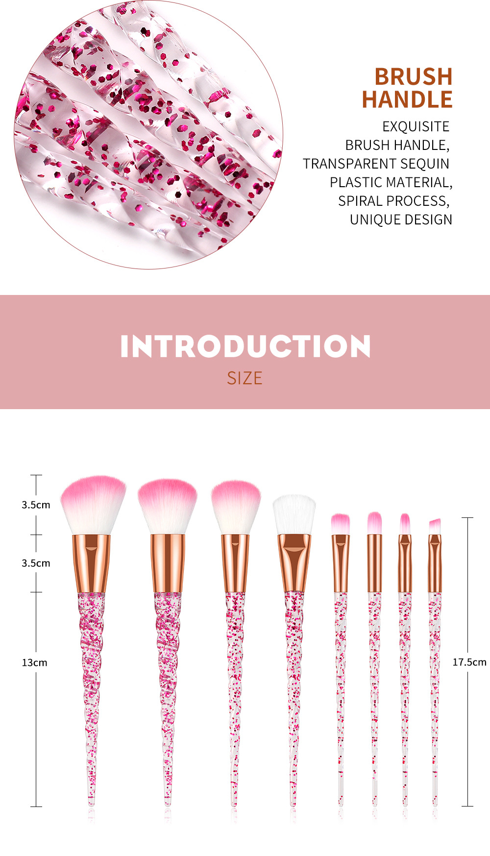 8 PCs Transparent Quicksand Spiral Handle Makeup Brush Set Beauty Tools Powder Foundation Brush Eye Shadow Brush Makeup