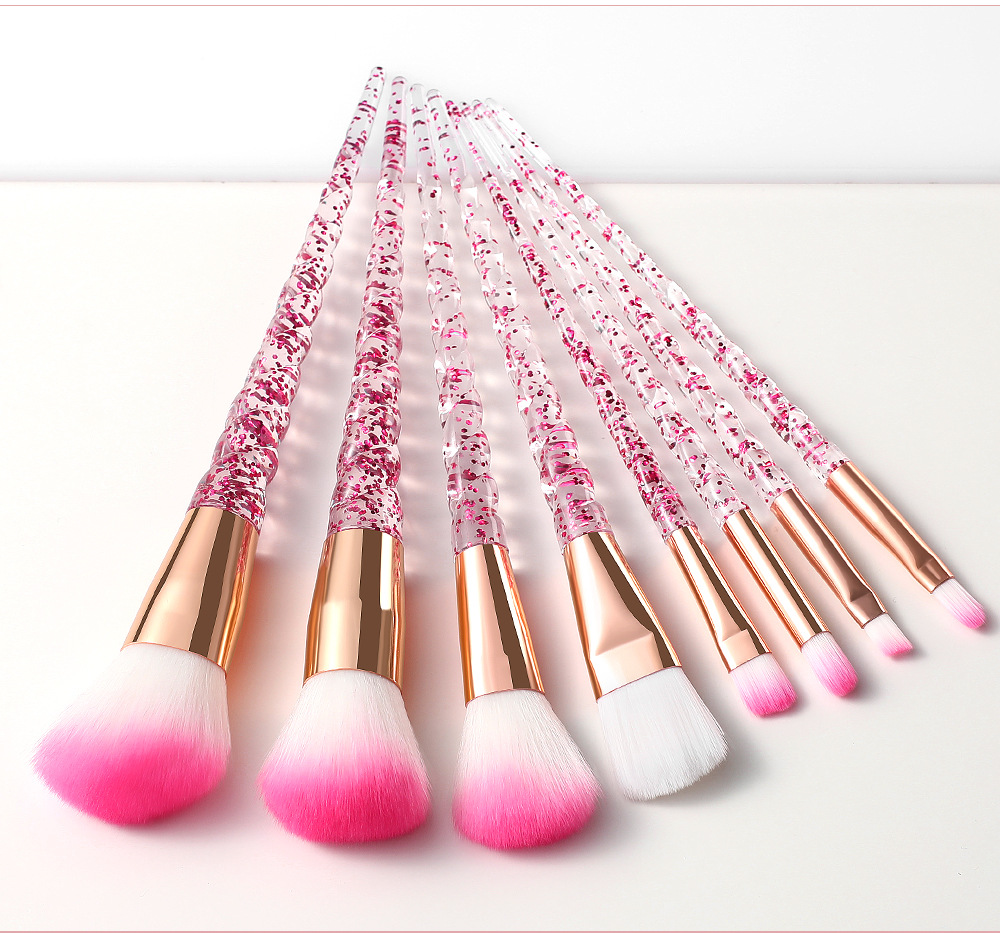 8 PCs Transparent Quicksand Spiral Handle Makeup Brush Set Beauty Tools Powder Foundation Brush Eye Shadow Brush Makeup