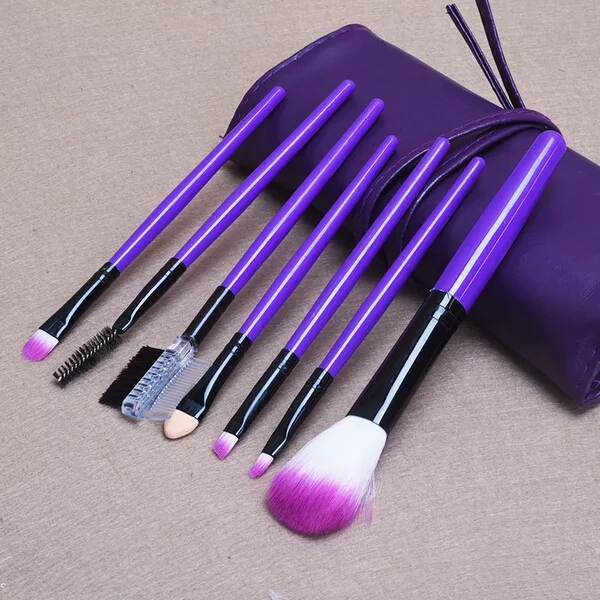 Colour makeup light 7 pieces of short pole 7 piece set of money clip makeup brush suit leather bag color.