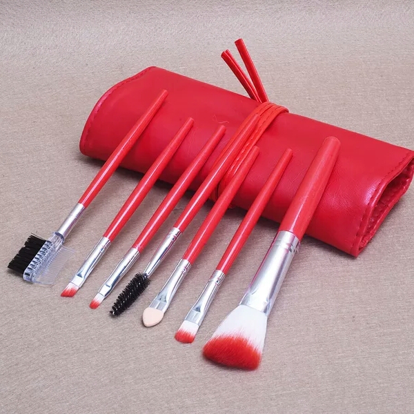 Colour makeup light 7 pieces of short pole 7 piece set of money clip makeup brush suit leather bag color.