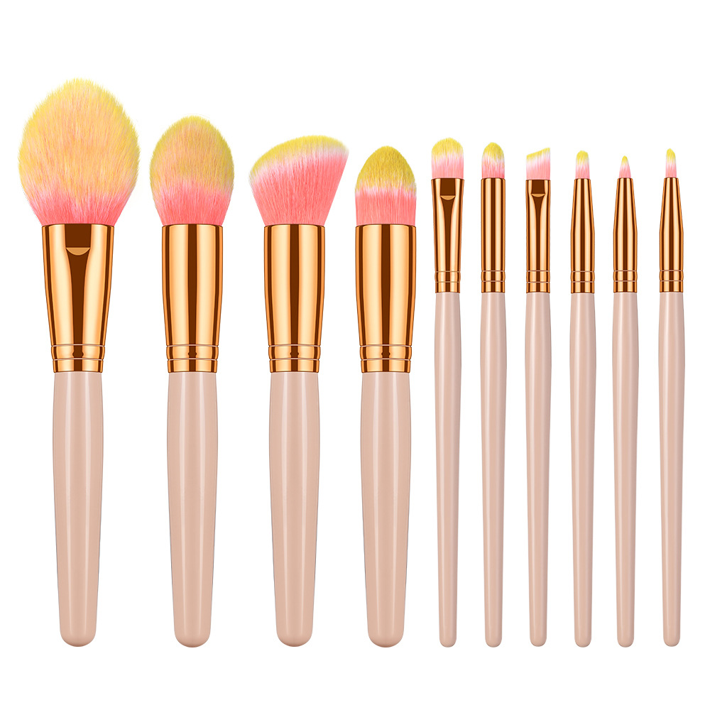 10 PCs Makeup Brush Set Full Set of Beauty Tools Powder Foundation Brush Eye Shadow Brush Wooden Handle Makeup