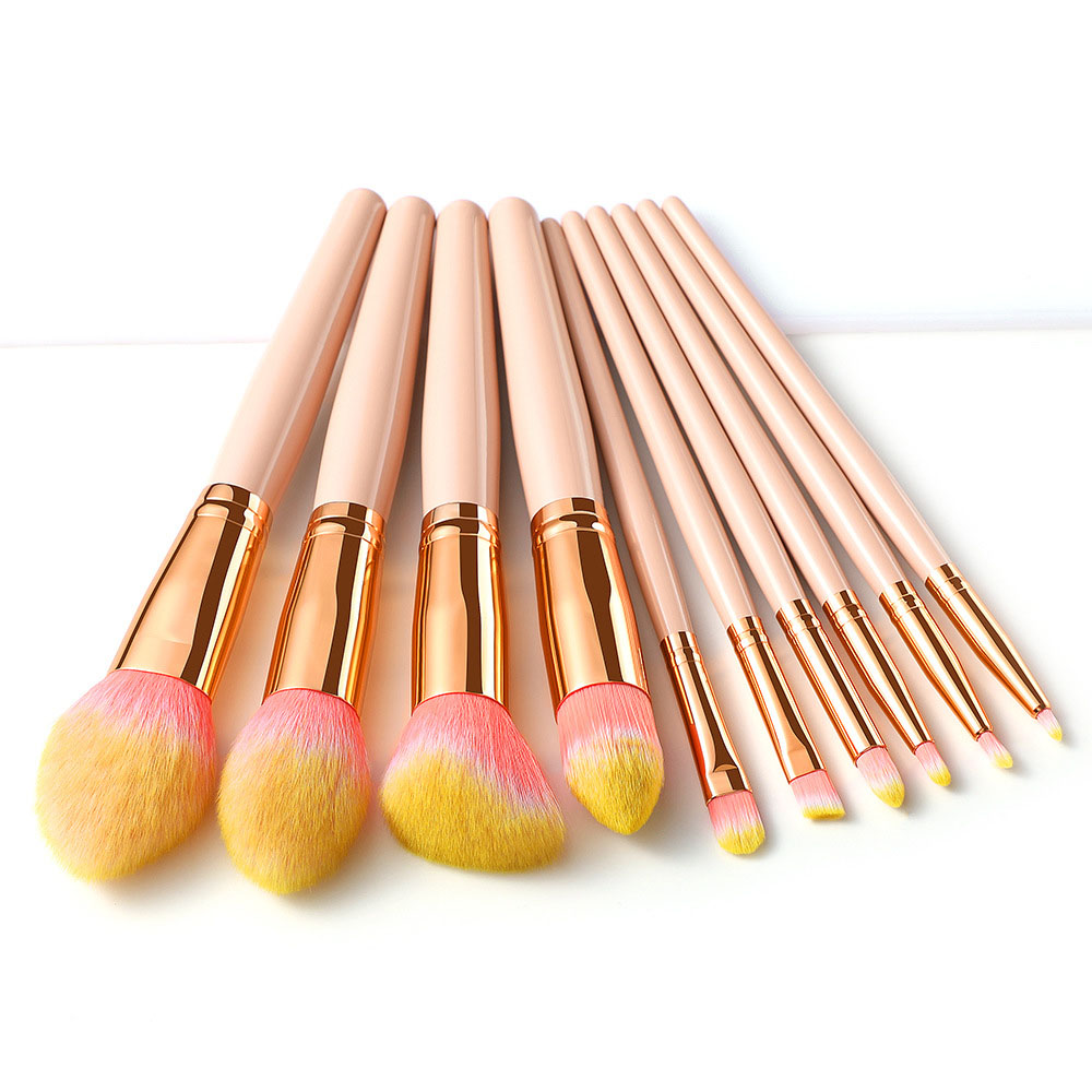 10 PCs Makeup Brush Set Full Set of Beauty Tools Powder Foundation Brush Eye Shadow Brush Wooden Handle Makeup