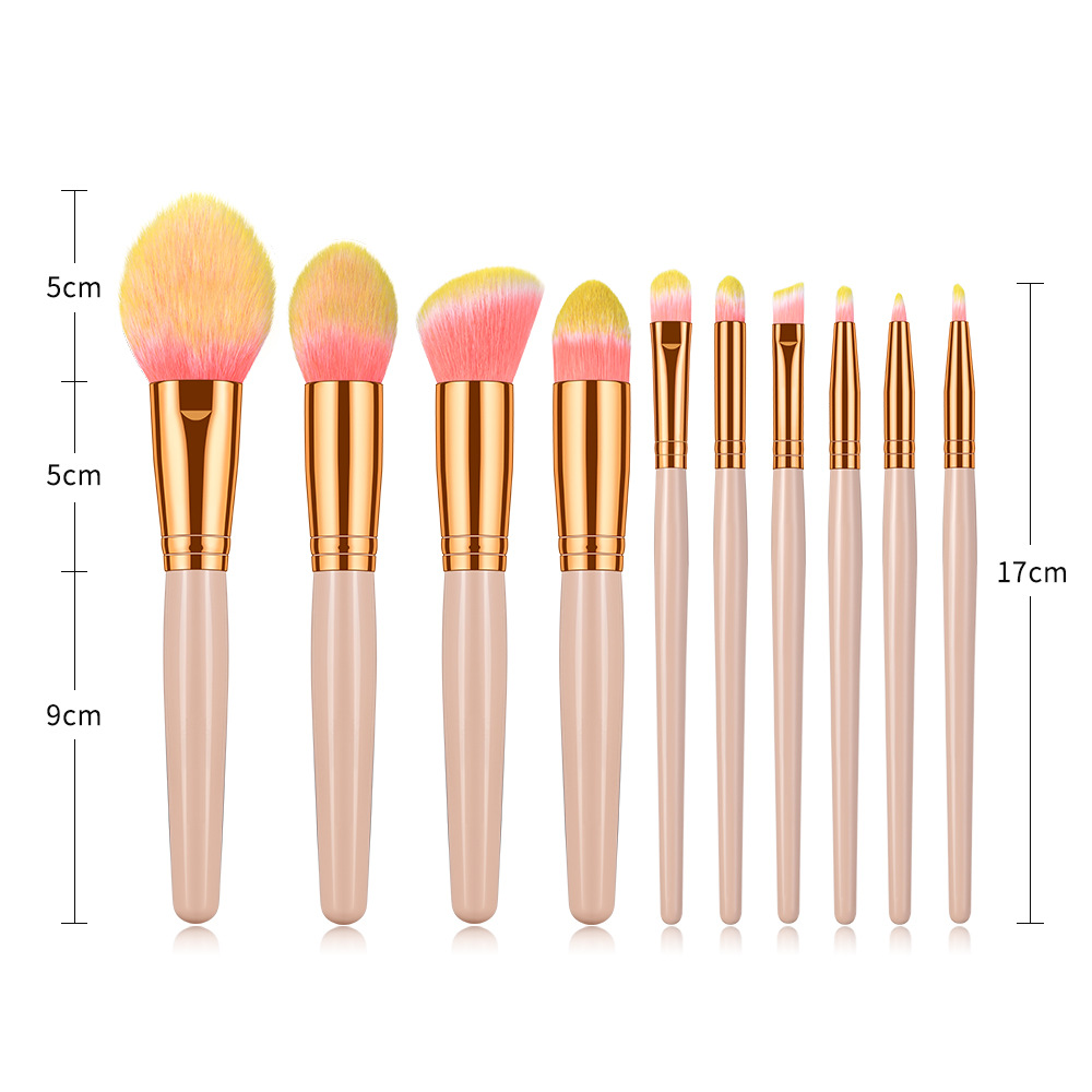 10 PCs Makeup Brush Set Full Set of Beauty Tools Powder Foundation Brush Eye Shadow Brush Wooden Handle Makeup