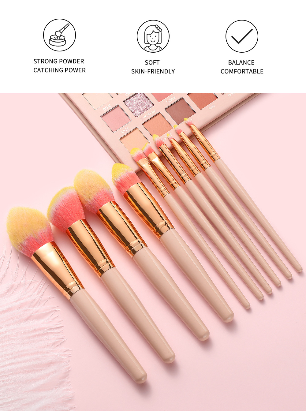 10 PCs Makeup Brush Set Full Set of Beauty Tools Powder Foundation Brush Eye Shadow Brush Wooden Handle Makeup
