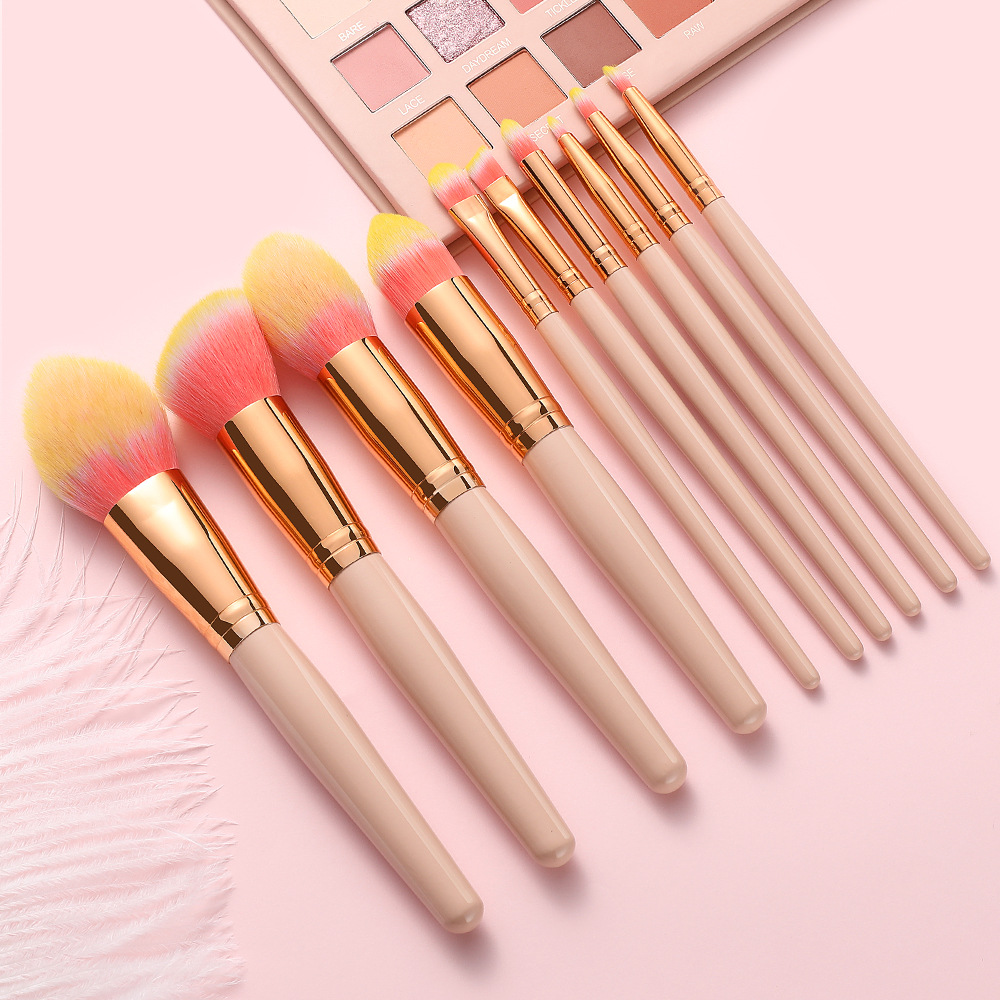 10 PCs Makeup Brush Set Full Set of Beauty Tools Powder Foundation Brush Eye Shadow Brush Wooden Handle Makeup