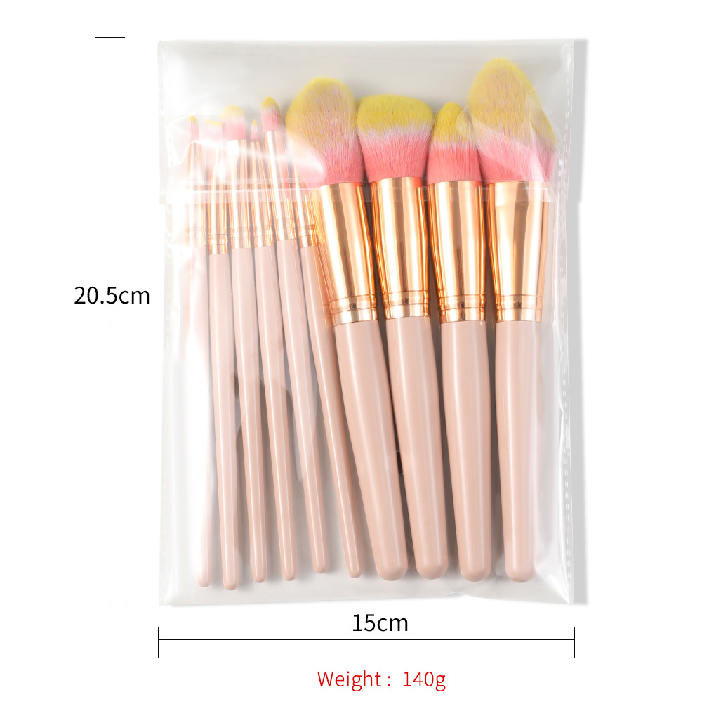 10 PCs Makeup Brush Set Full Set of Beauty Tools Powder Foundation Brush Eye Shadow Brush Wooden Handle Makeup