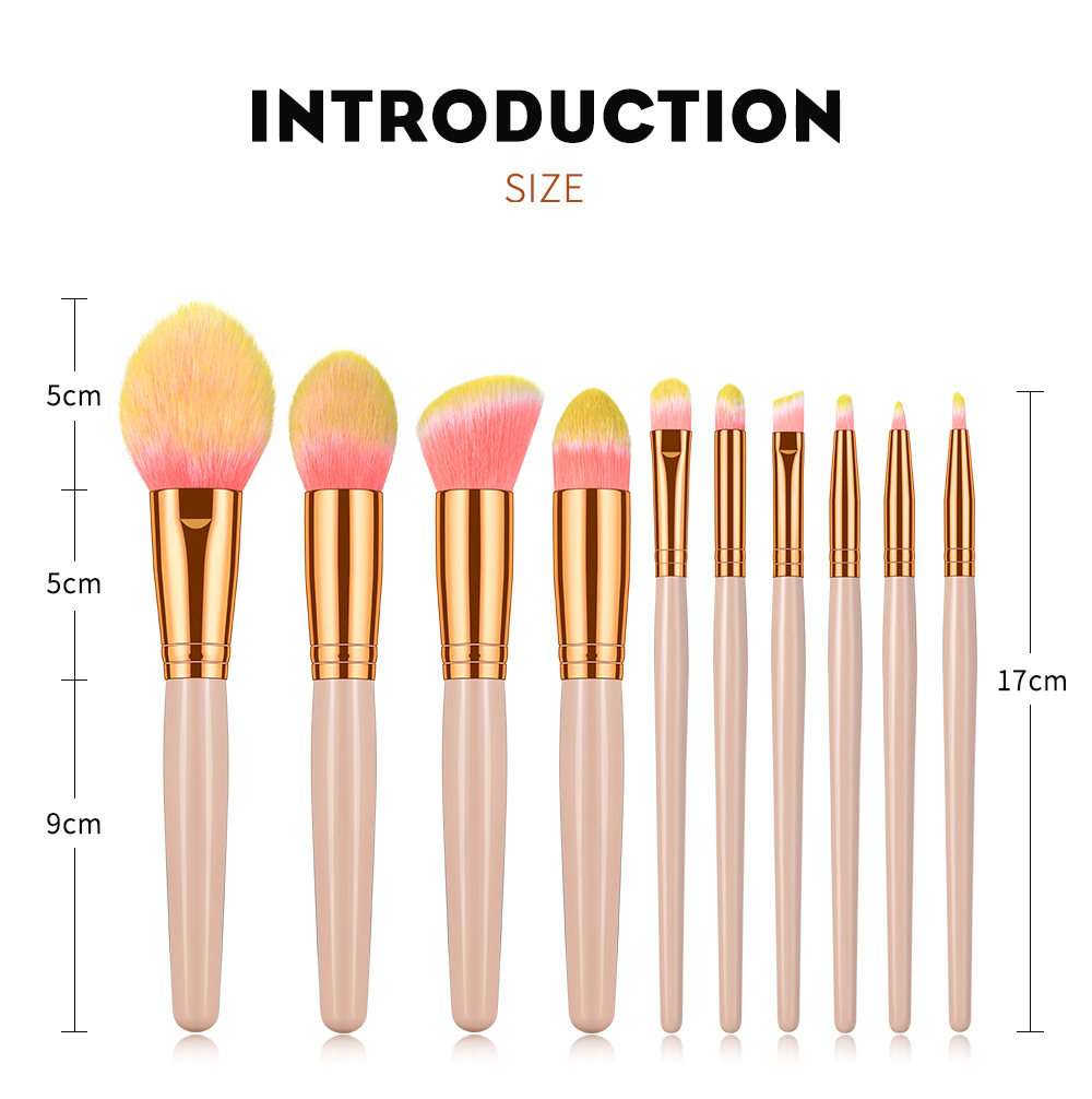 10 PCs Makeup Brush Set Full Set of Beauty Tools Powder Foundation Brush Eye Shadow Brush Wooden Handle Makeup