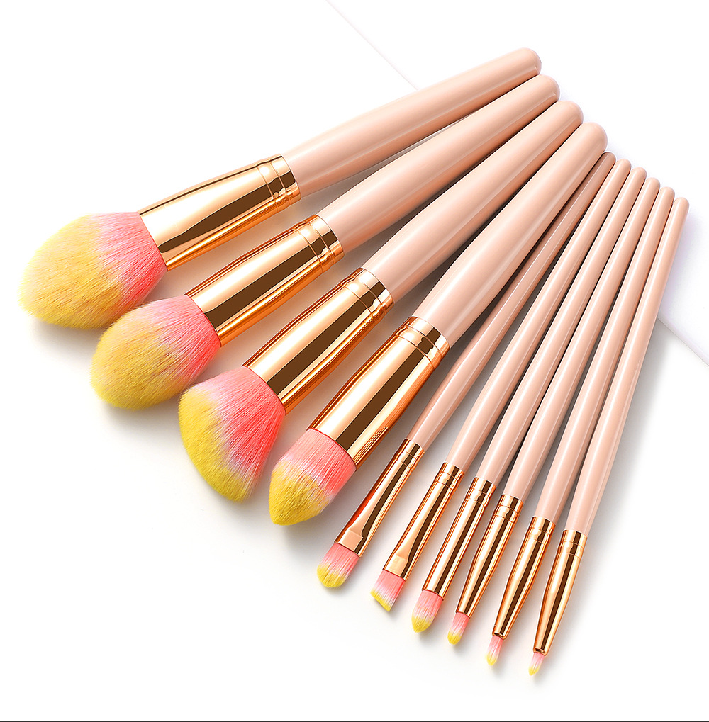 10 PCs Makeup Brush Set Full Set of Beauty Tools Powder Foundation Brush Eye Shadow Brush Wooden Handle Makeup