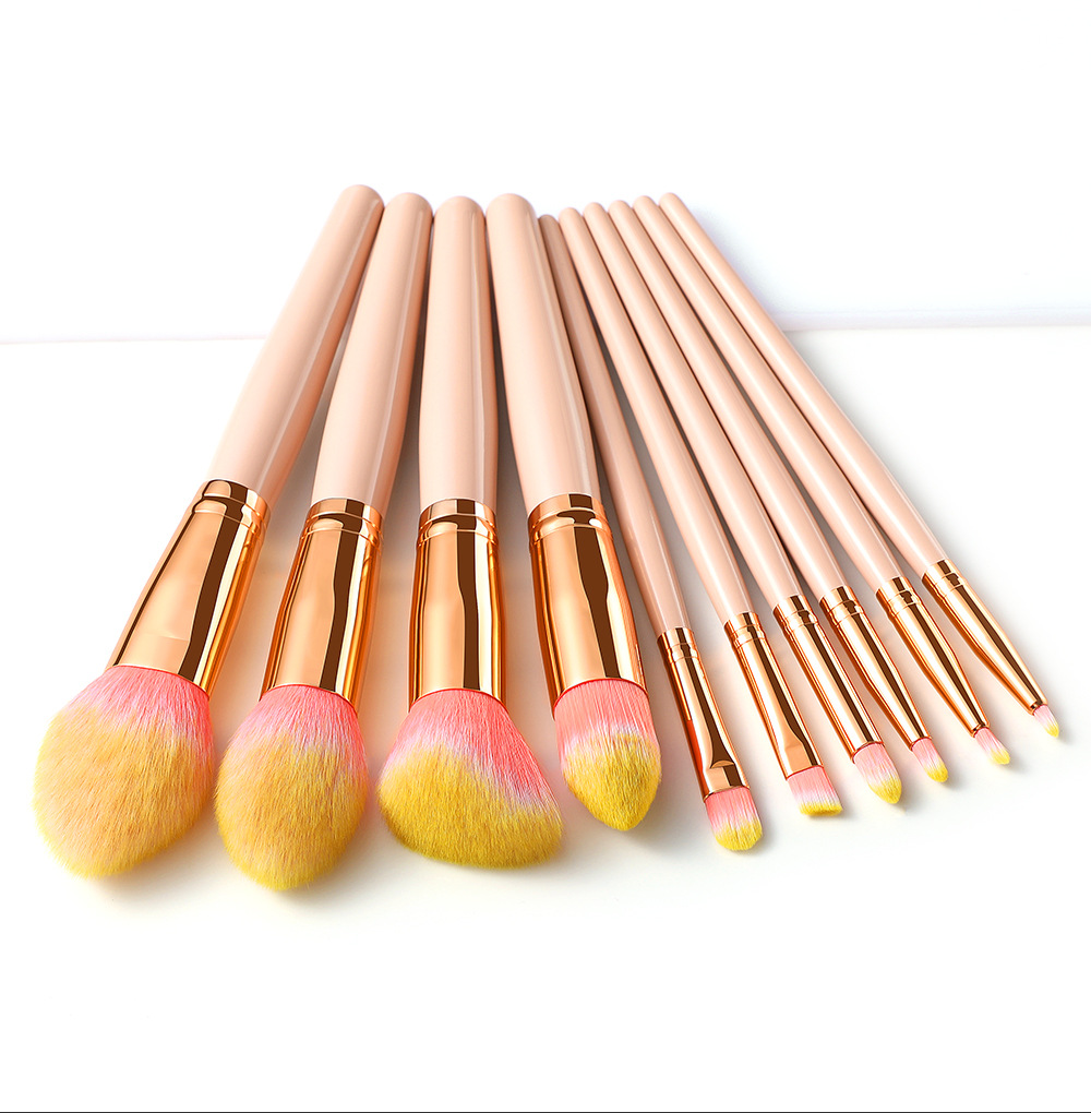 10 PCs Makeup Brush Set Full Set of Beauty Tools Powder Foundation Brush Eye Shadow Brush Wooden Handle Makeup