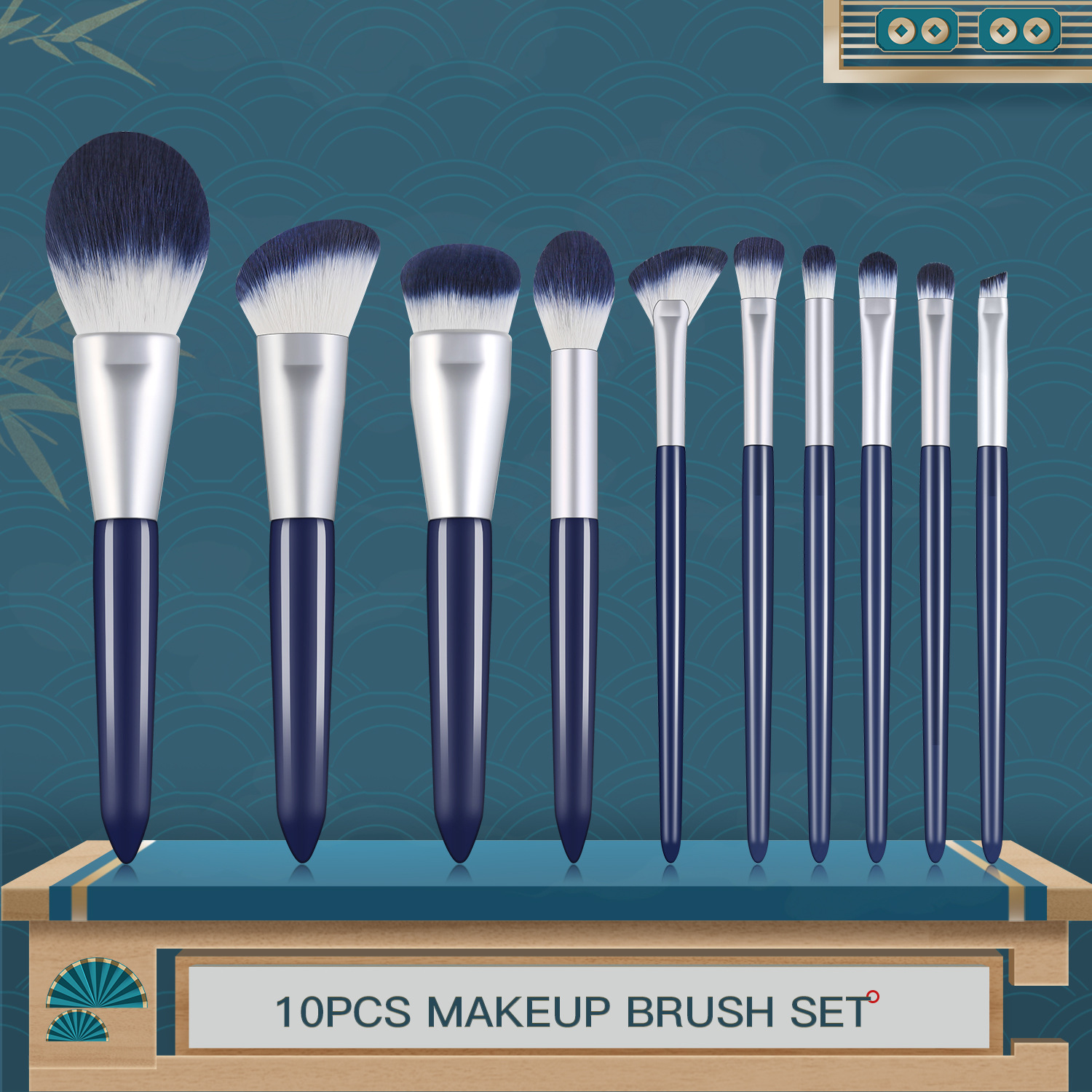 10 PCs Makeup Brush Set Full Set of Beauty Tools Powder Foundation Brush Eye Shadow Brush Wooden Handle Makeup