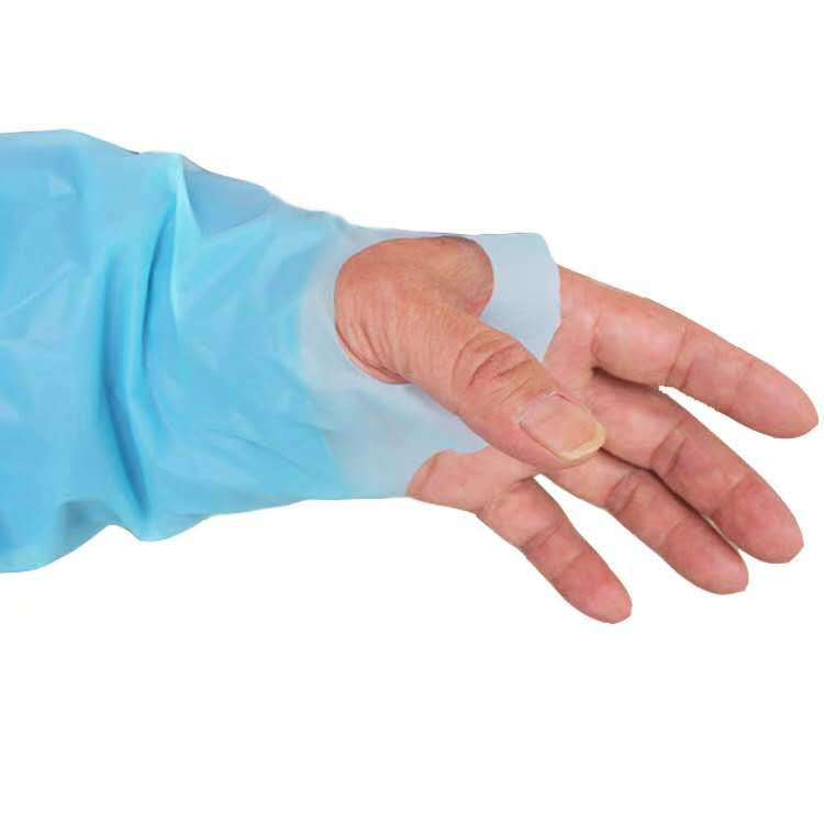 CPE gown laboratory isolation garment with thumb button sleeve as plastic and oil proof CPE gown laboratory isolation garment with thumb button sleeve as plastic and oil proof