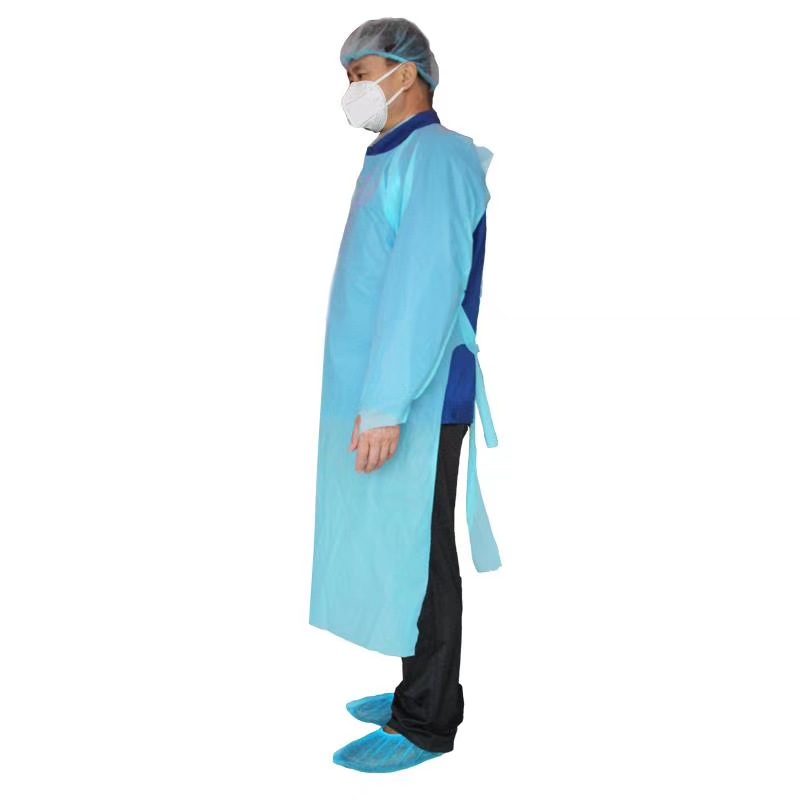 CPE gown laboratory isolation garment with thumb button sleeve as plastic and oil proof CPE gown laboratory isolation garment with thumb button sleeve as plastic and oil proof